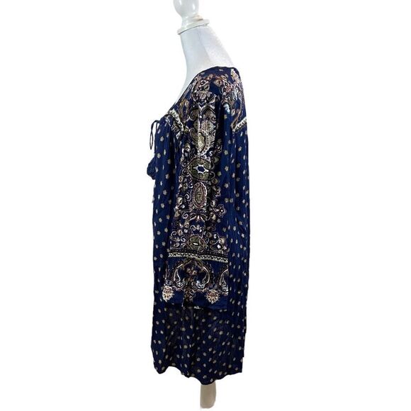 Angie Apparel Navy Paisley Bell-Sleeve Peasant Dress Size Large - Picture 8 of 11